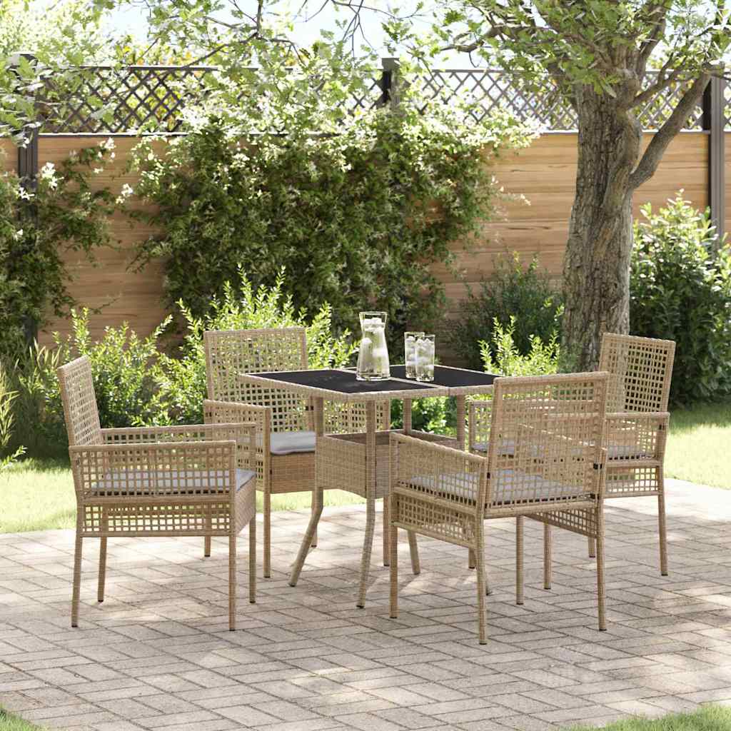 Tuin eettafelset 5 st Beige poly rattan – afbeelding 1