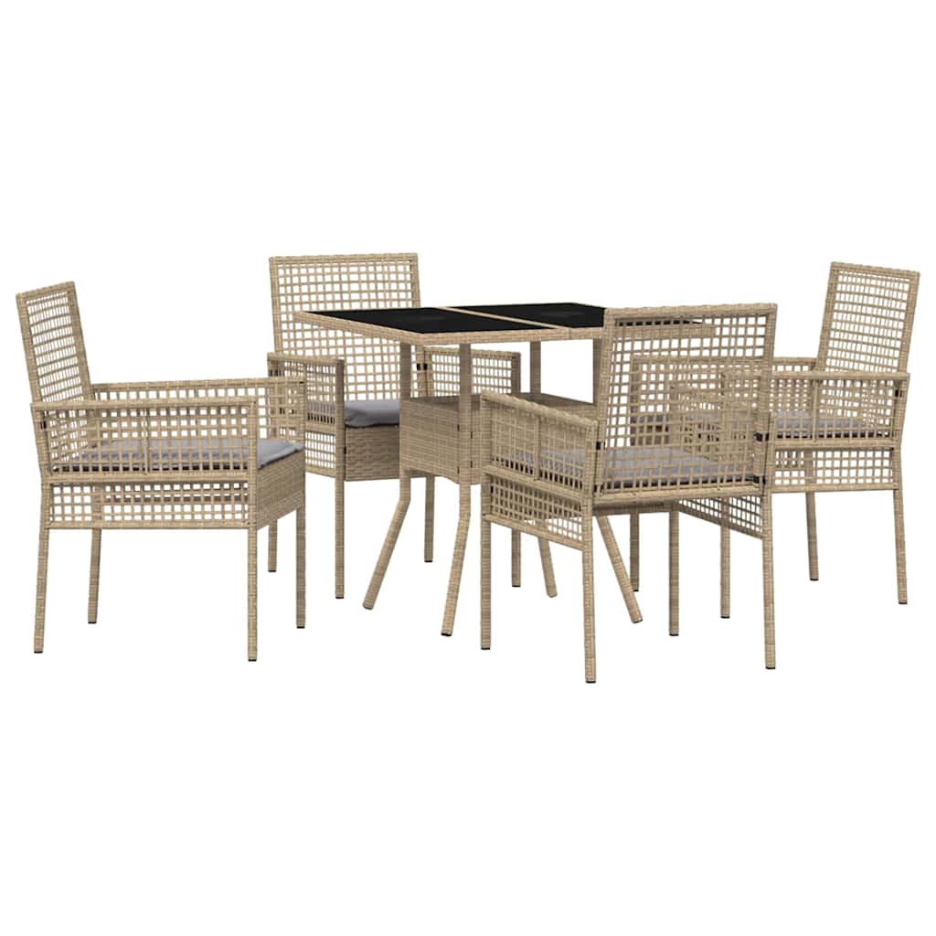 Tuin eettafelset 5 st Beige poly rattan – afbeelding 2