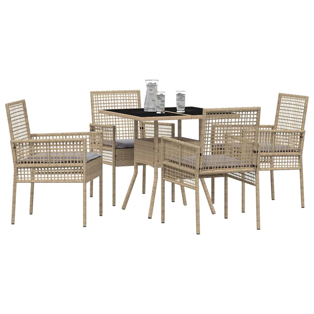 Tuin eettafelset 5 st Beige poly rattan – afbeelding 3
