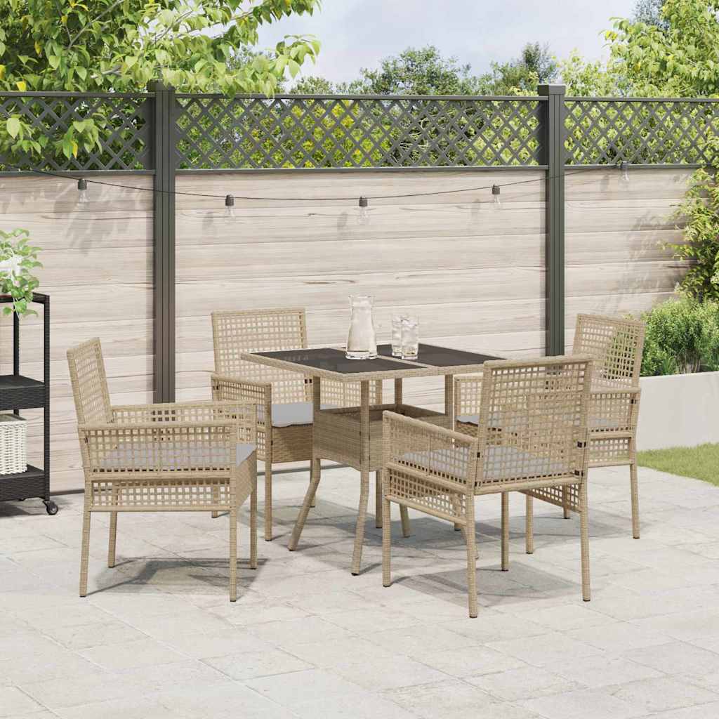 Tuin eettafelset 5 st Beige poly rattan – afbeelding 4
