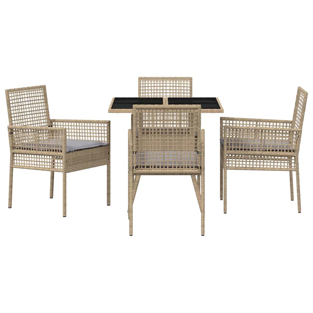 Tuin eettafelset 5 st Beige poly rattan – afbeelding 7