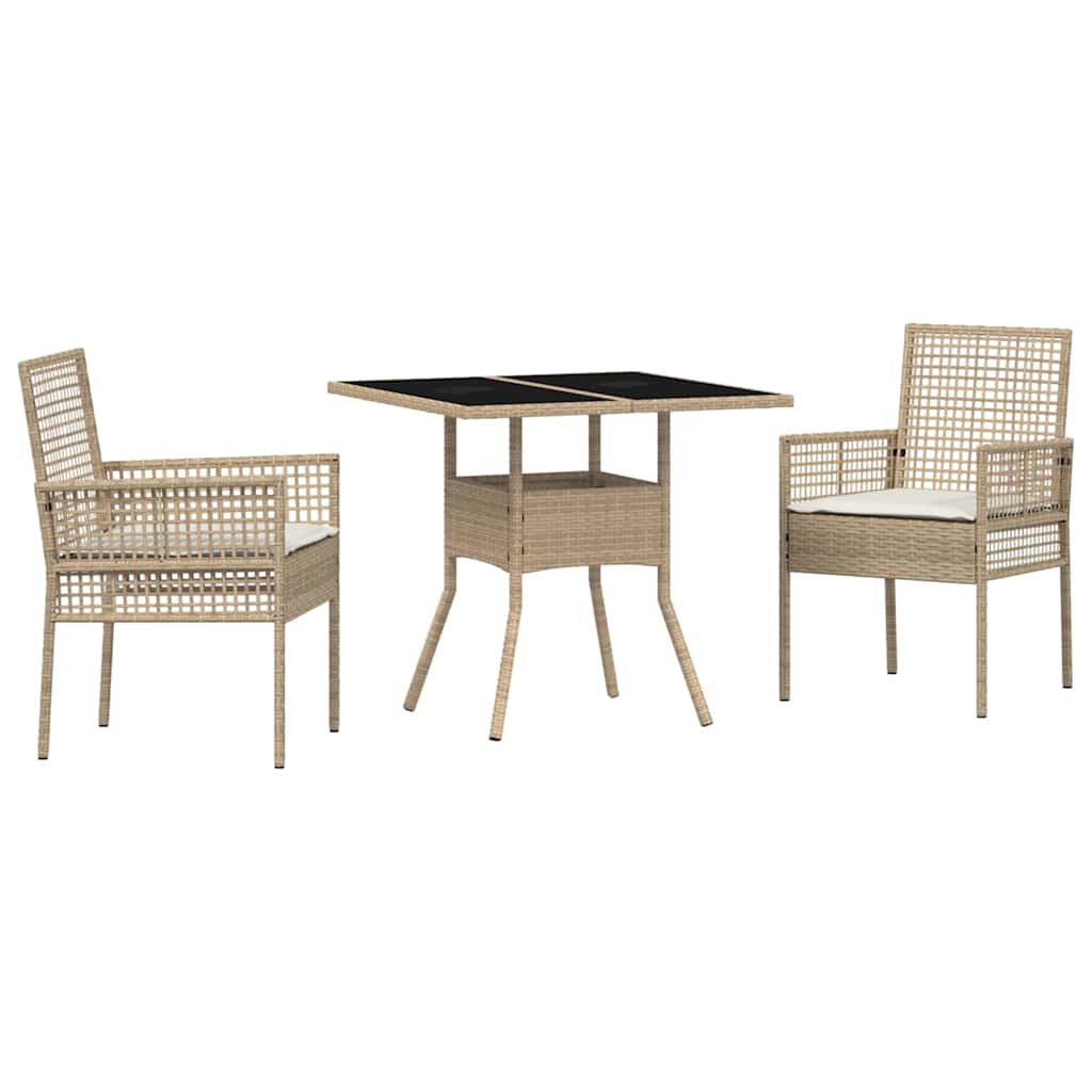 Tuin eettafelset 3 st Beige poly rattan – afbeelding 2