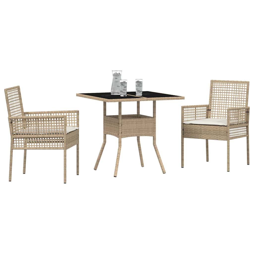 Tuin eettafelset 3 st Beige poly rattan – afbeelding 3