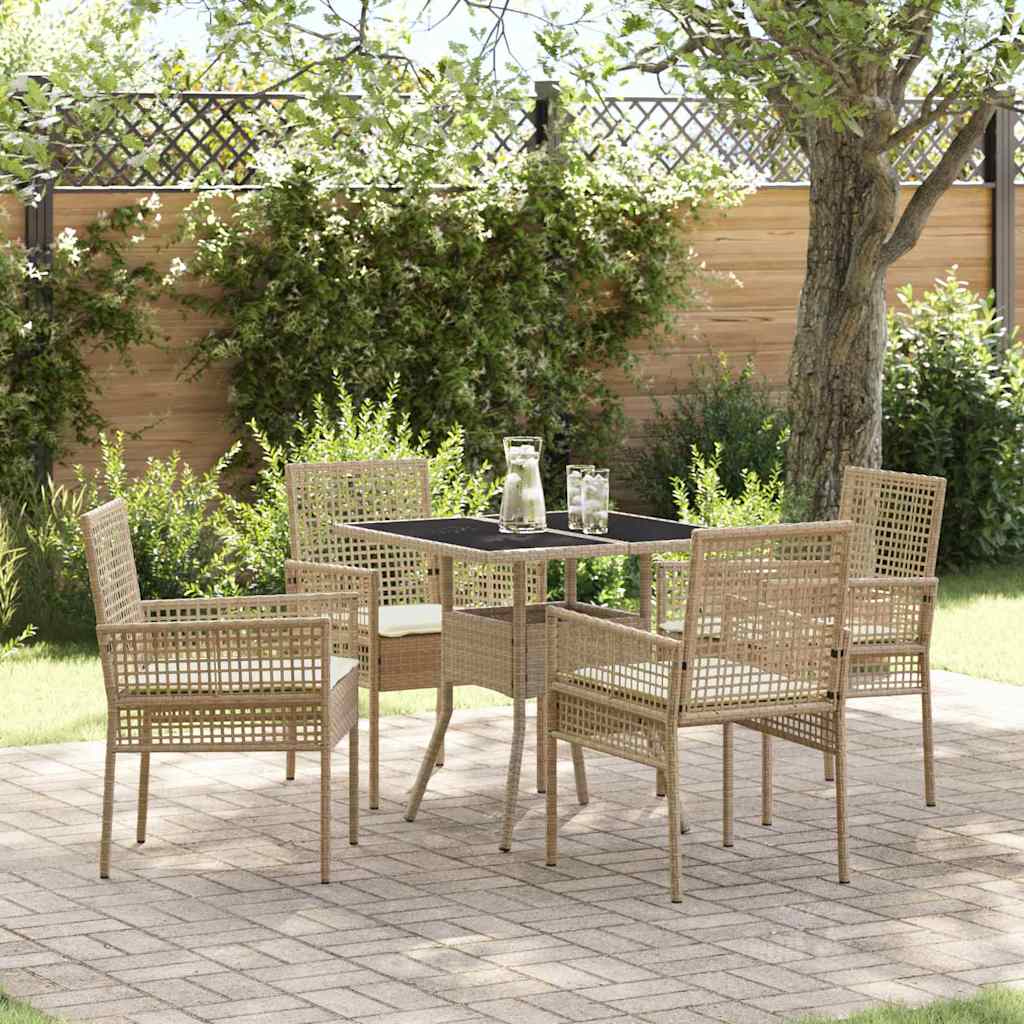 Tuin eettafelset 5 st Beige poly rattan – afbeelding 1
