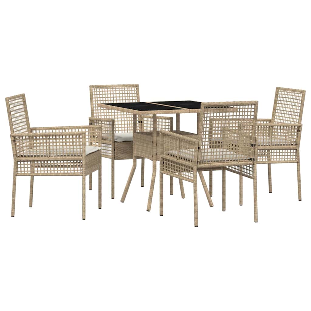 Tuin eettafelset 5 st Beige poly rattan – afbeelding 2