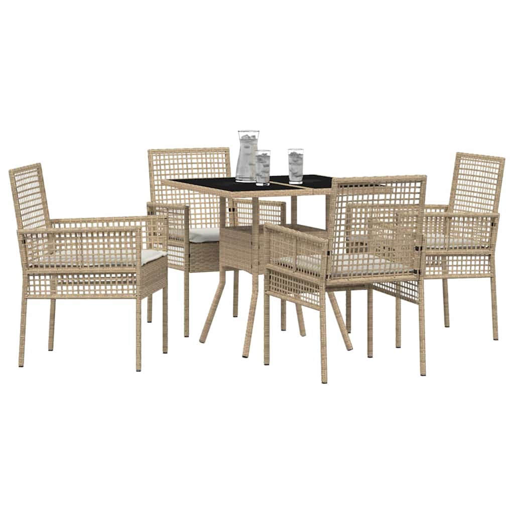 Tuin eettafelset 5 st Beige poly rattan – afbeelding 3