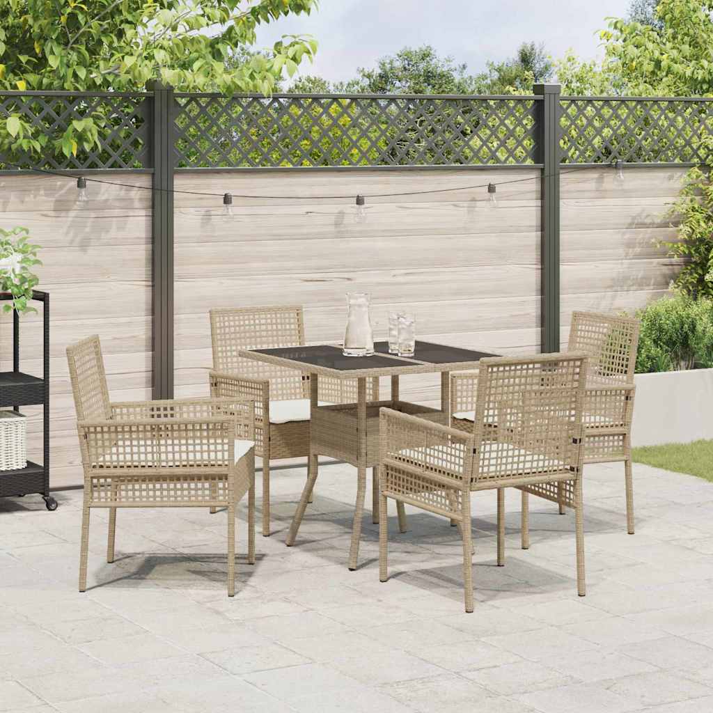 Tuin eettafelset 5 st Beige poly rattan – afbeelding 4