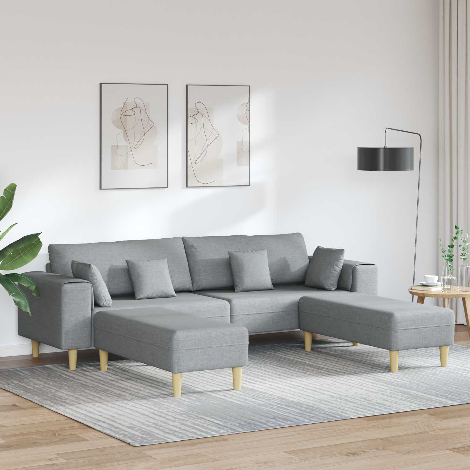 Bank met kussen 3 pcs Lichtgrijs Stof – afbeelding 1