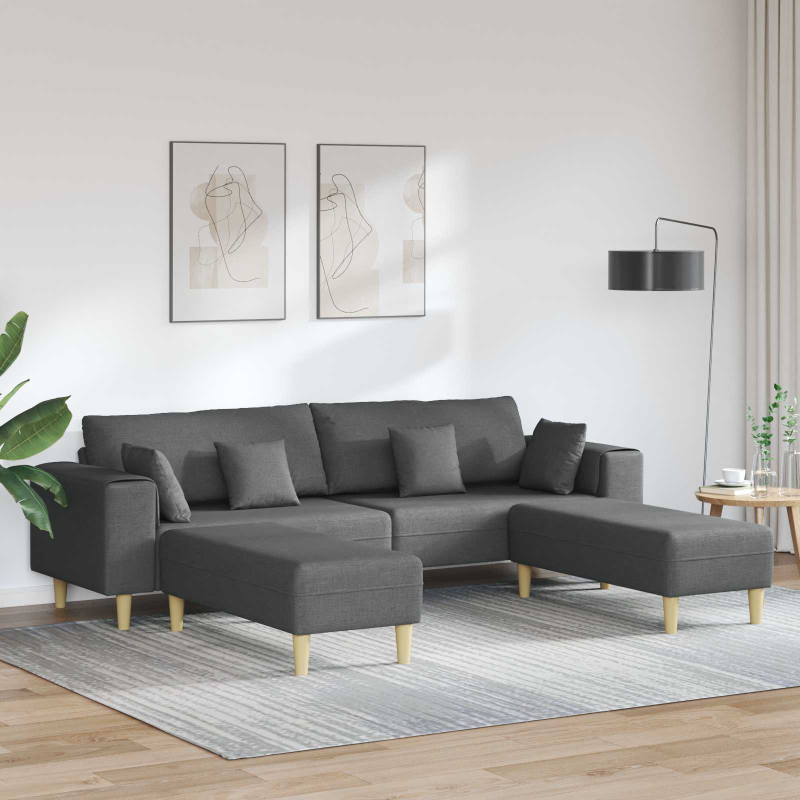 Bank met kussen 3 pcs Donkergrijs Stof