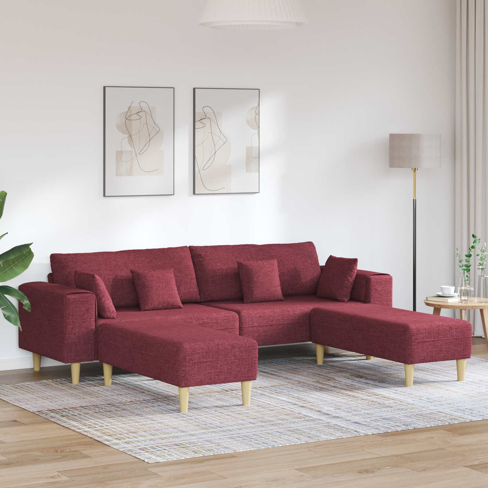 Bank met kussen 3 pcs Wijnrood Stof – afbeelding 1