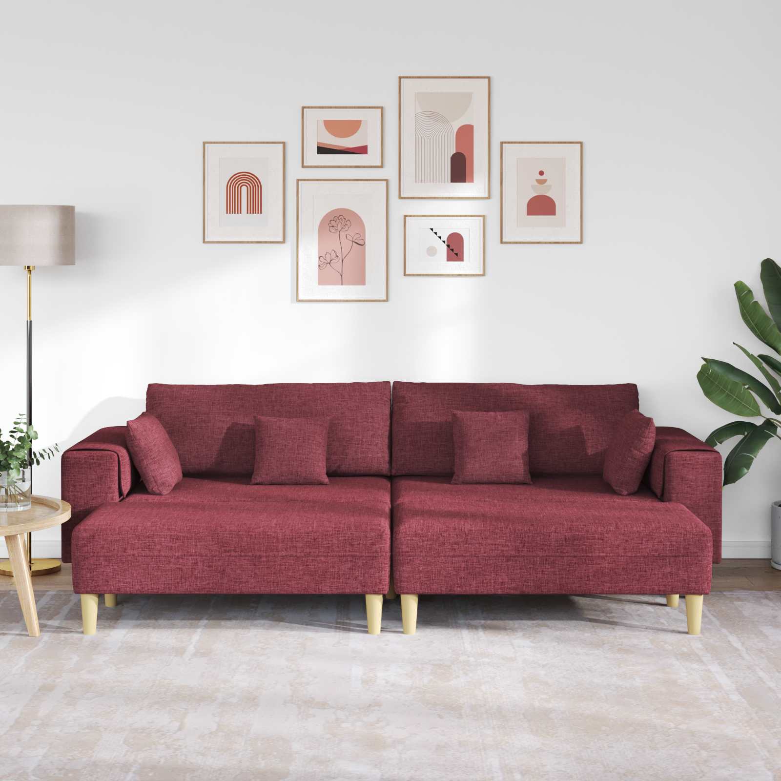 Bank met kussen 3 pcs Wijnrood Stof – afbeelding 3
