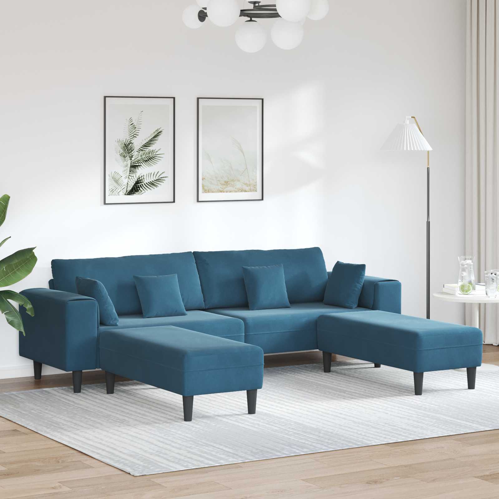 Bank 3 pcs Blauw 250 x 188 x 76 cm Fluweel