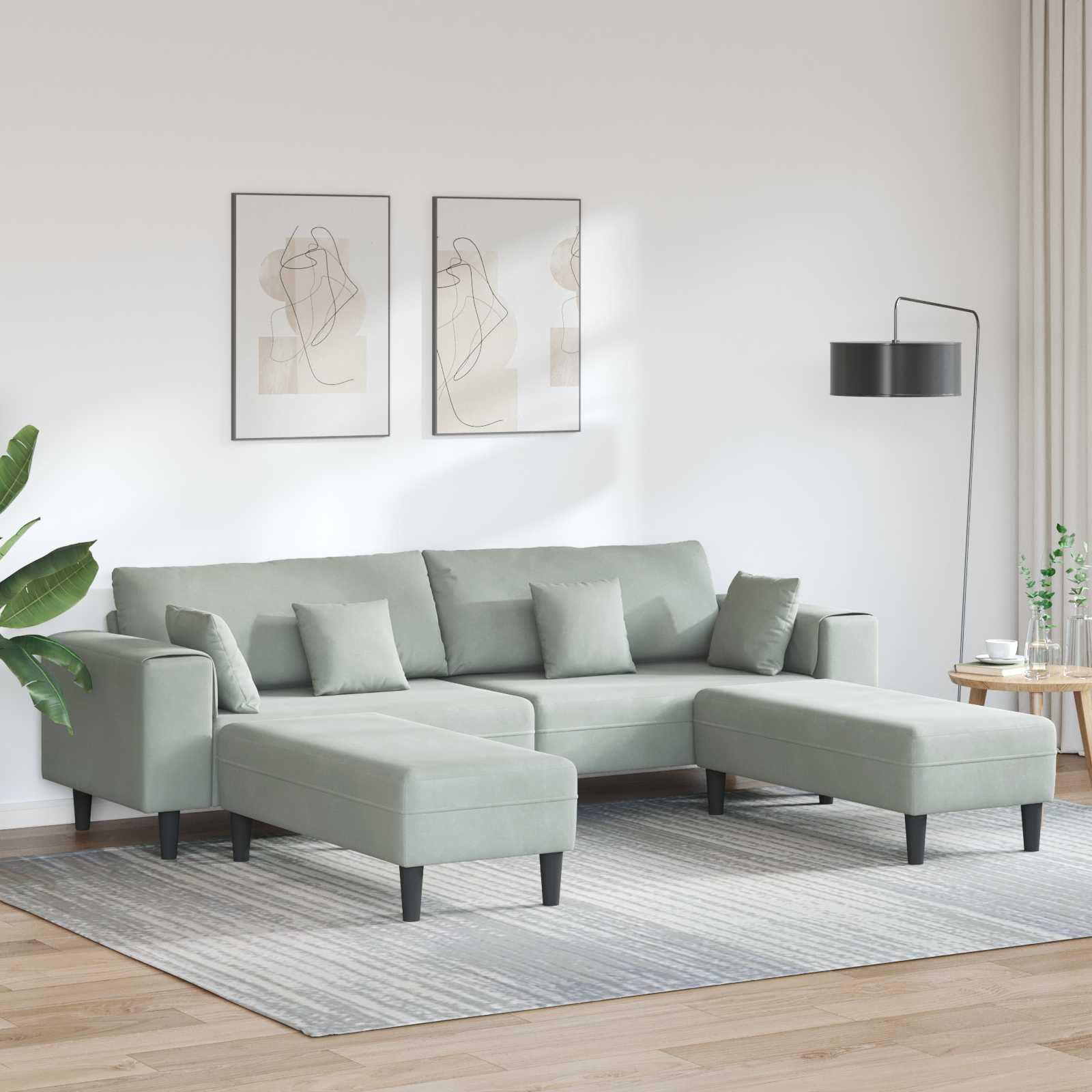 Bank 3 pcs Lichtgrijs 250 x 188 x 76 cm Fluweel – afbeelding 1
