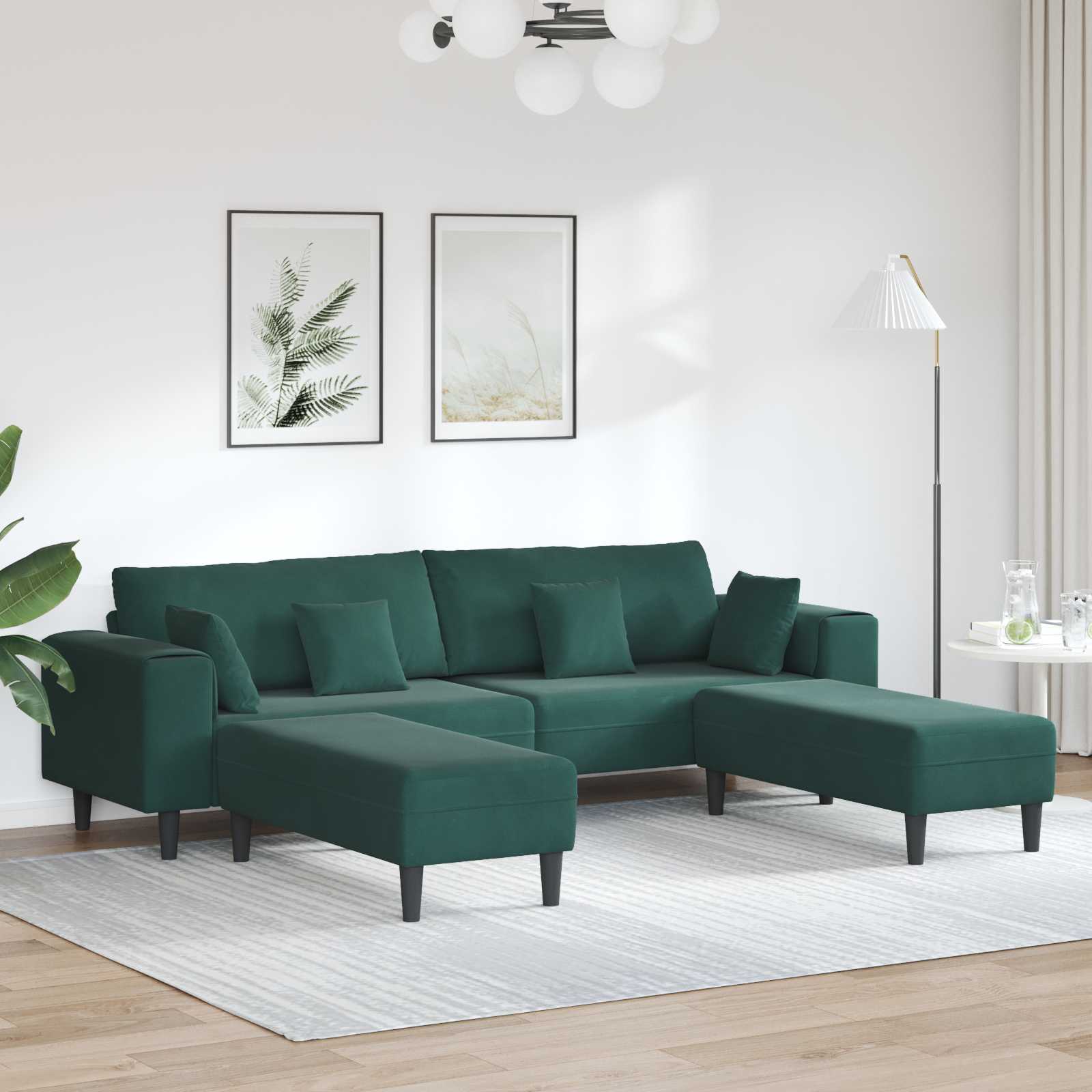 Bank 3 pcs Donkergroen 250 x 188 x 76 cm Fluweel
