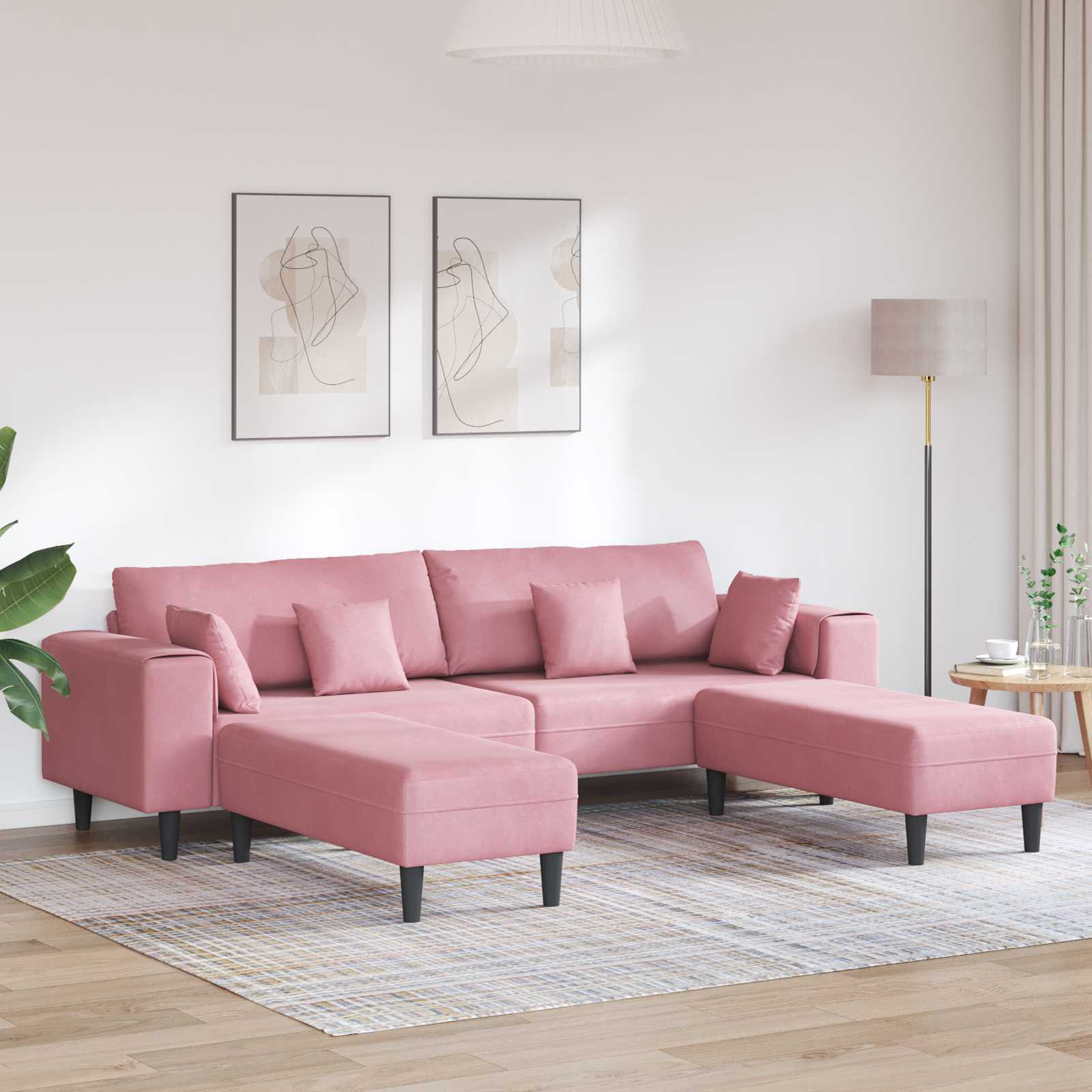 Bank 3 pcs Roze 250 x 188 x 76 cm Fluweel