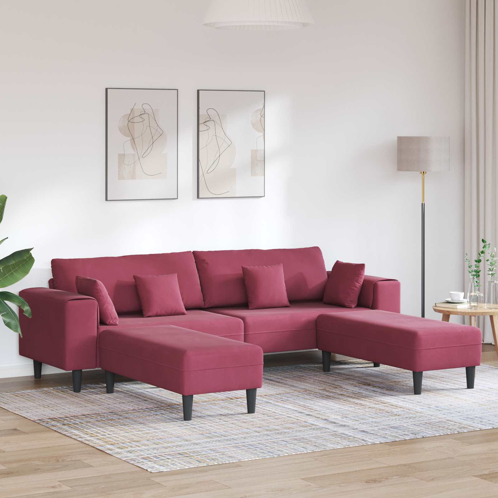 Bank 3 pcs Wijnrood 250 x 188 x 76 cm Fluweel