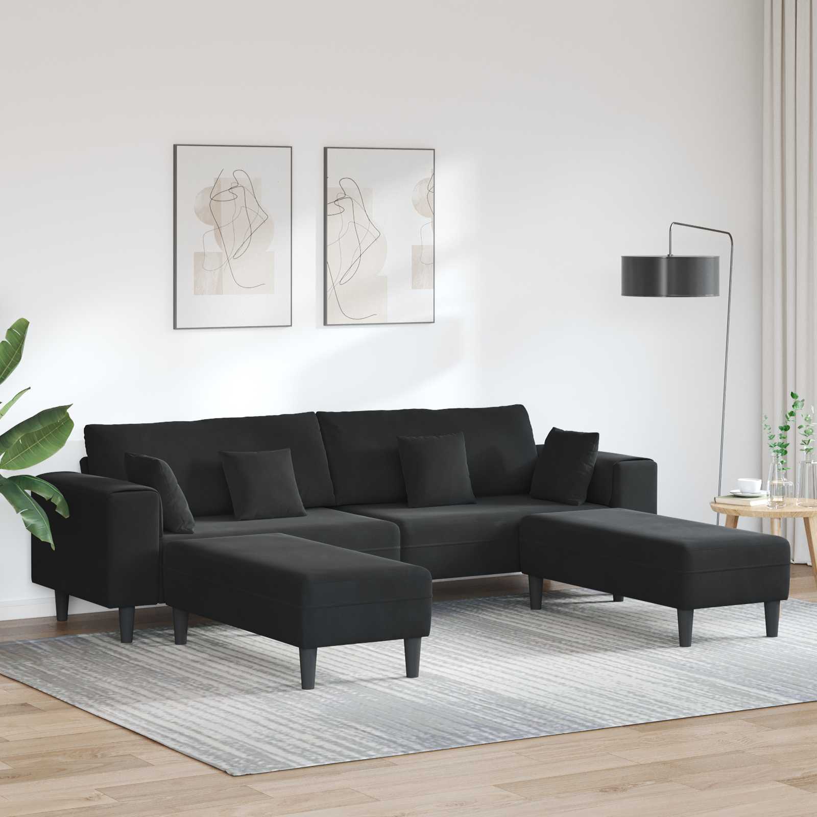 Bank 3 pcs Zwart 250 x 188 x 76 cm Fluweel