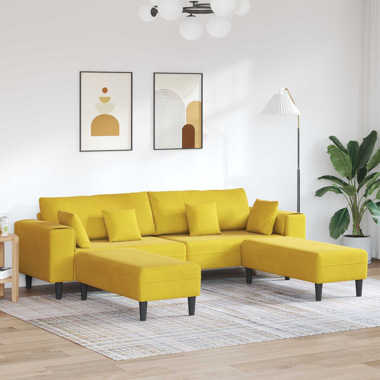 Bank 3 pcs Geel 250 x 188 x 76 cm Fluweel