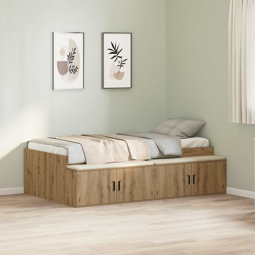 Bedframe met lade Artisan Eiken 100 x 200 cm Bewerkt hout – afbeelding 1
