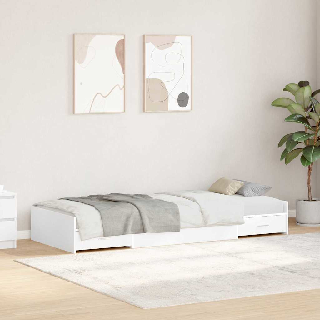 Bedframe met hoofdeinde met lade Wit 90 x 190 cm Bewerkt hout – afbeelding 1