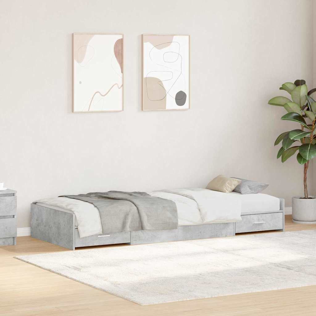 Bedframe met hoofdeinde Beton Grijs 90 x 190 cm Bewerkt hout – afbeelding 1