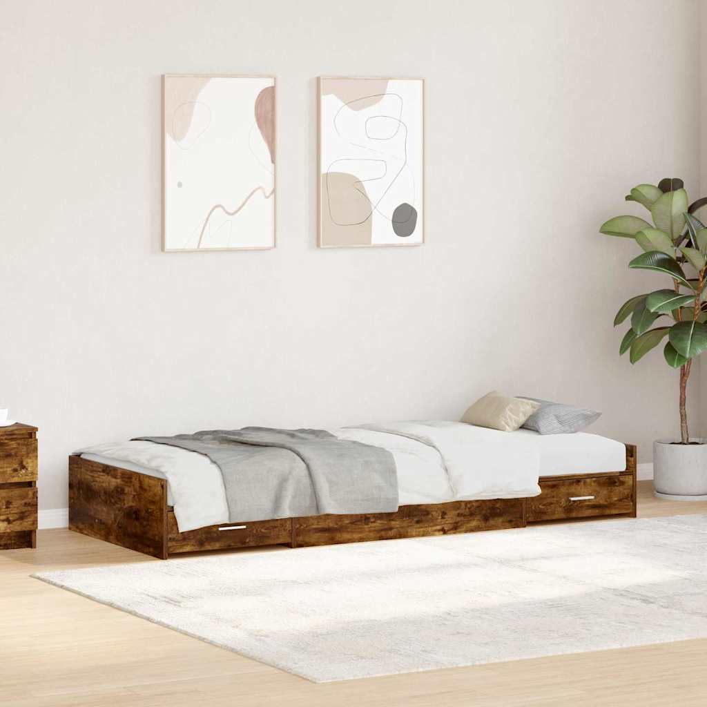 Bedframe met hoofdeinde Gerookt eiken 90 x 190 cm Bewerkt hout – afbeelding 1