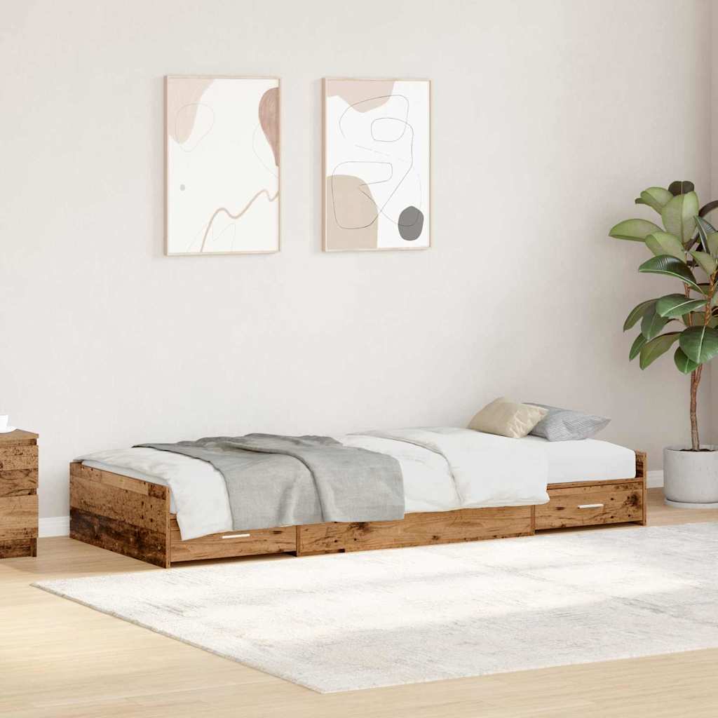 Bedframe met hoofdeinde Oud Hout 90 x 190 cm Bewerkt hout – afbeelding 1