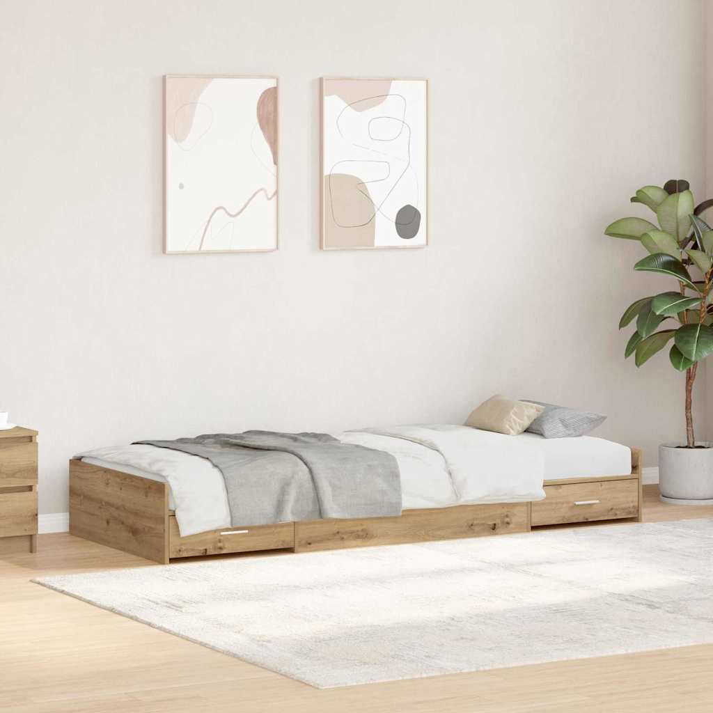 Bedframe met hoofdeinde Artisan Eiken 90 x 190 cm Bewerkt hout – afbeelding 1
