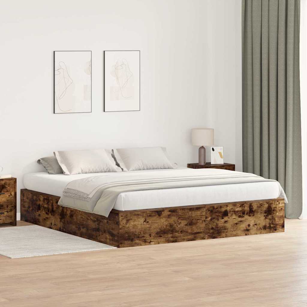 Opbergbedframe Gerookt eiken 200 x 200 cm Bewerkt hout – afbeelding 1