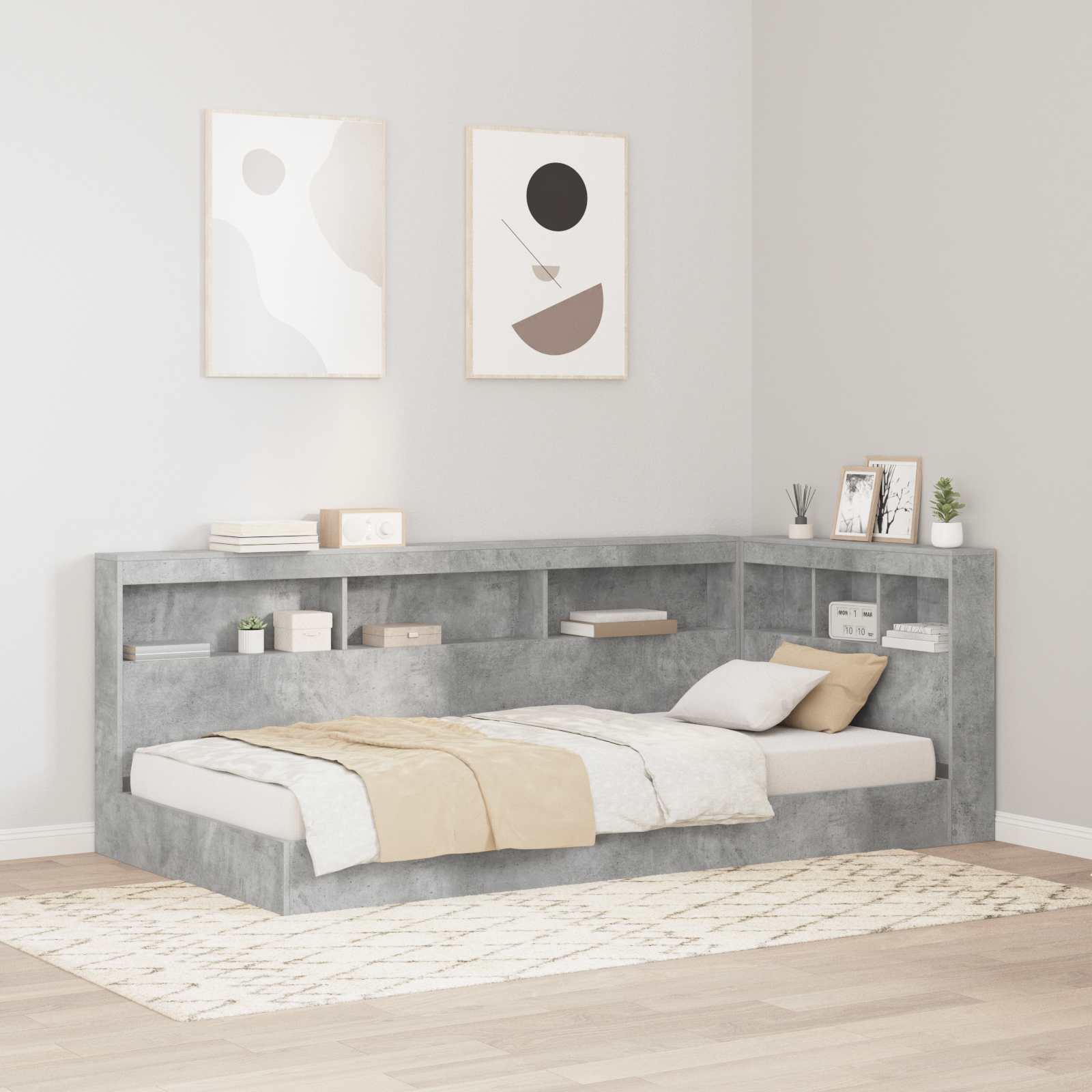 Opberghoofdbord met plank Beton Grijs 75 cm Bewerkt hout – afbeelding 1