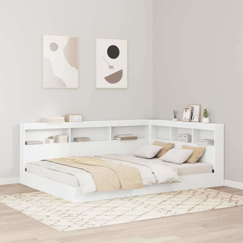 Opberghoofdbord met plank met opslag Wit 140 cm Bewerkt hout – afbeelding 1
