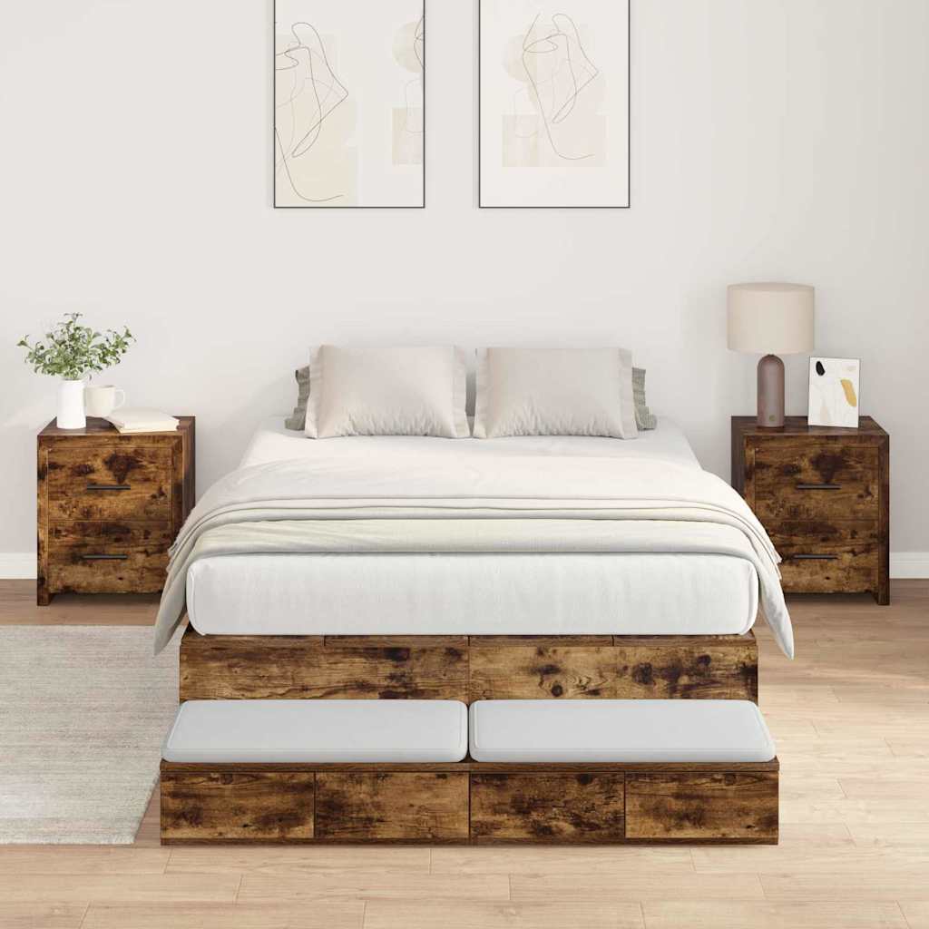 Opbergbedframe met lade Gerookt eiken 120 cm Bewerkt hout – afbeelding 1