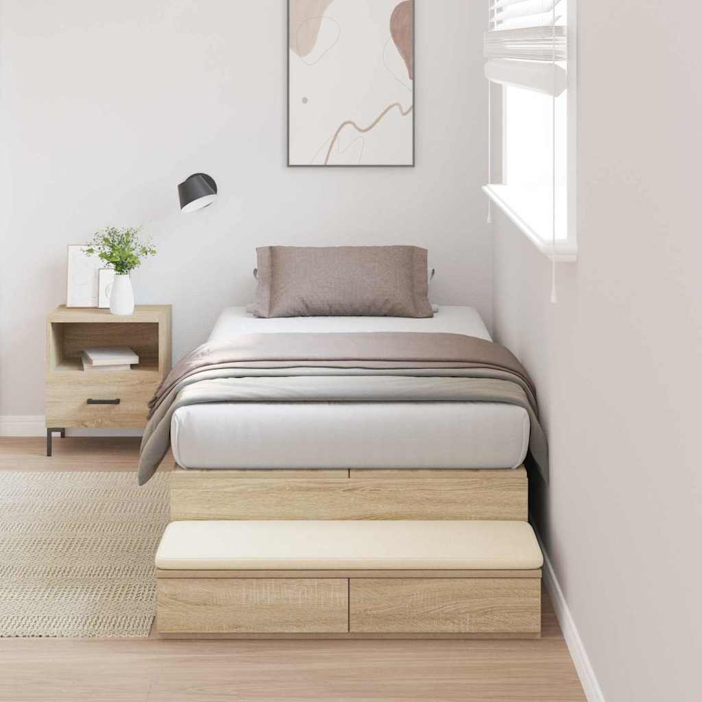 Opbergbedframe met lade Sonoma Eiken 90 cm Bewerkt hout – afbeelding 1