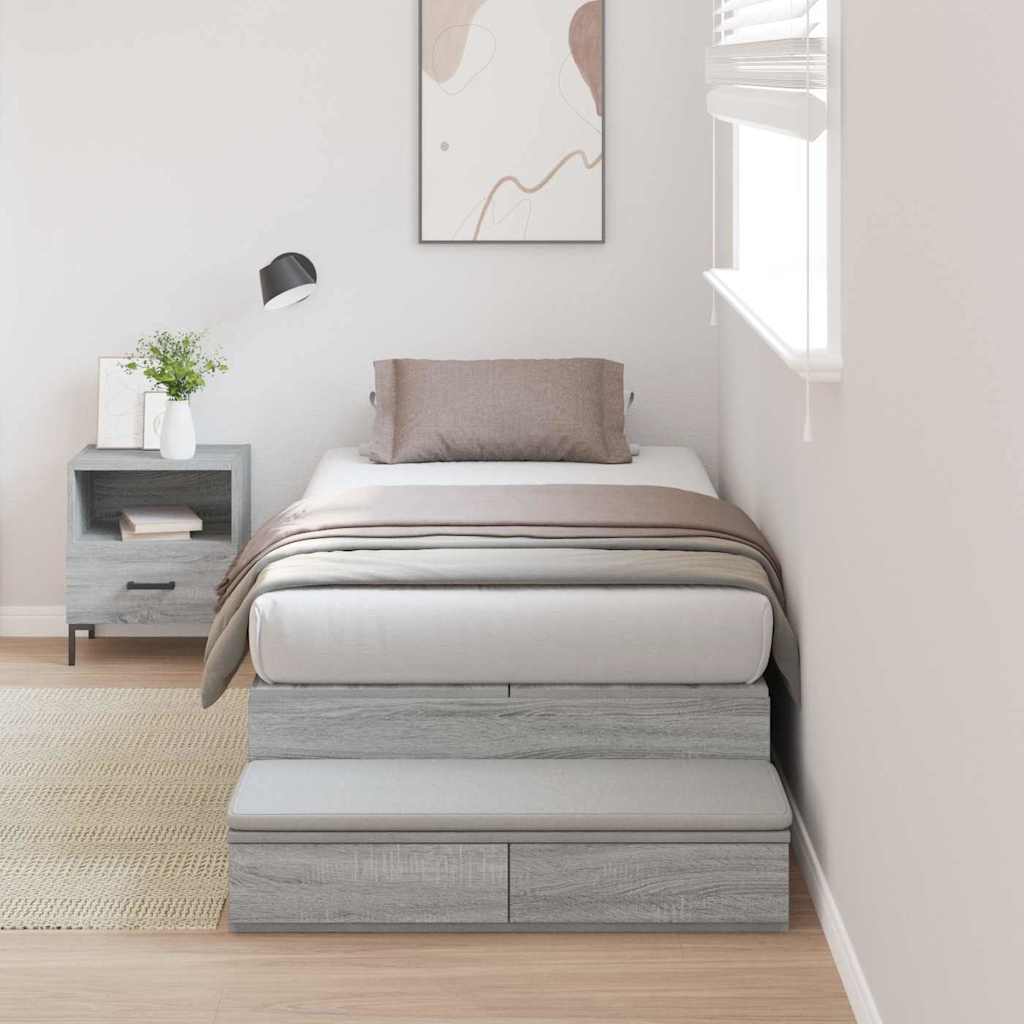 Opbergbedframe met lade Grijs Sonoma 90 cm Bewerkt hout – afbeelding 1