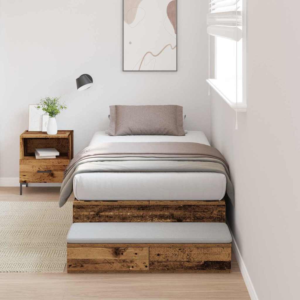 Opbergbedframe met lade met opslag Oud Hout 90 cm Bewerkt hout – afbeelding 1