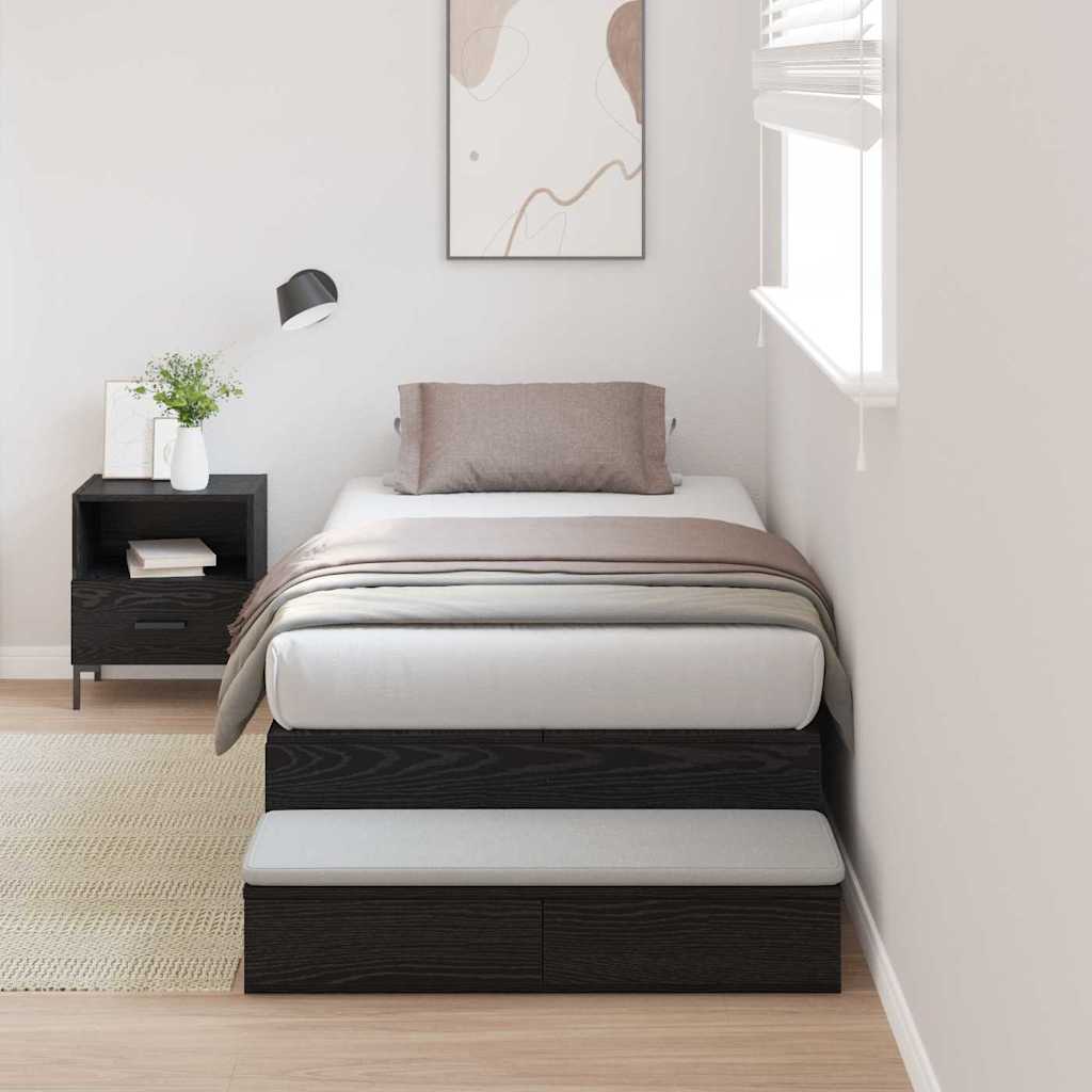 Opbergbedframe met lade Zwart Eiken 75 cm Bewerkt hout – afbeelding 1