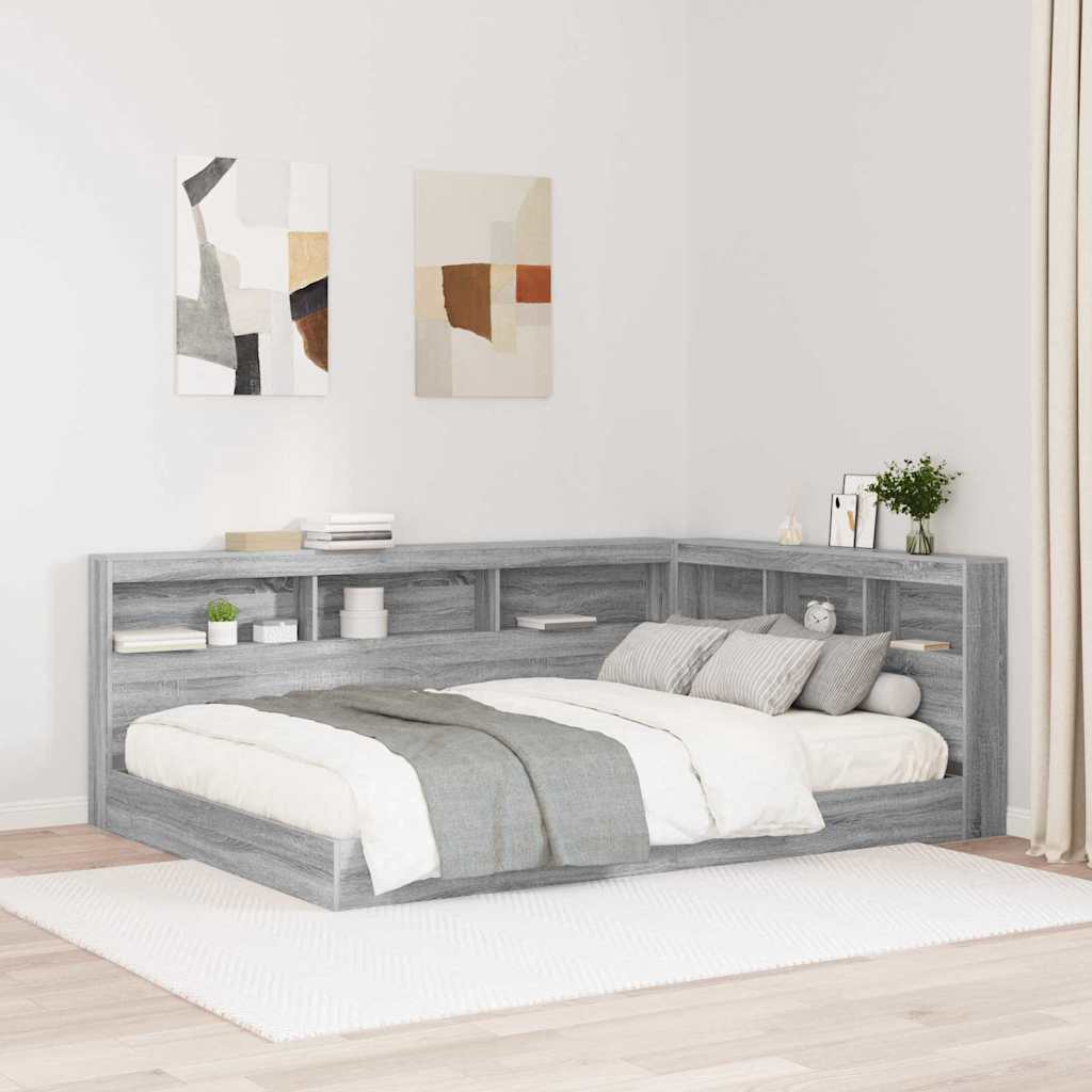 Boekenkast Bed Grijs sonoma 160 x 200 cm Bewerkt hout – afbeelding 1