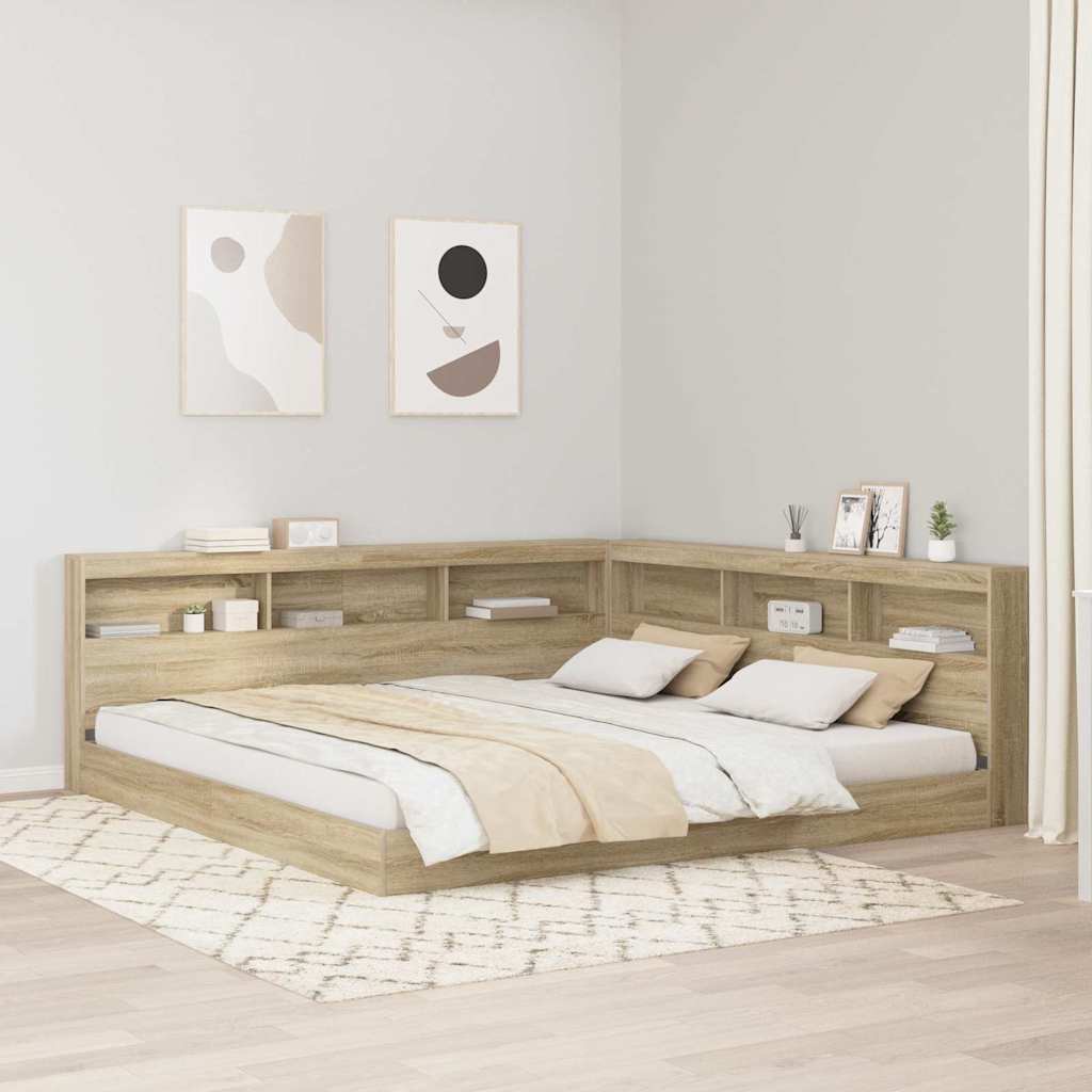 Boekenkast Bed met plank Sonoma eiken 180 x 200 cm Bewerkt hout – afbeelding 1
