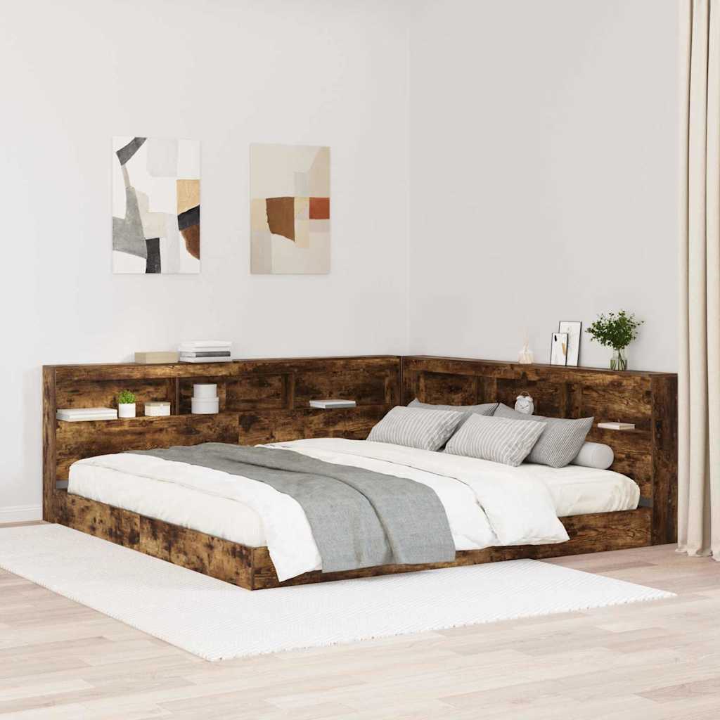 Boekenkast Bed Gerookt eiken 180 x 200 cm Bewerkt hout – afbeelding 1