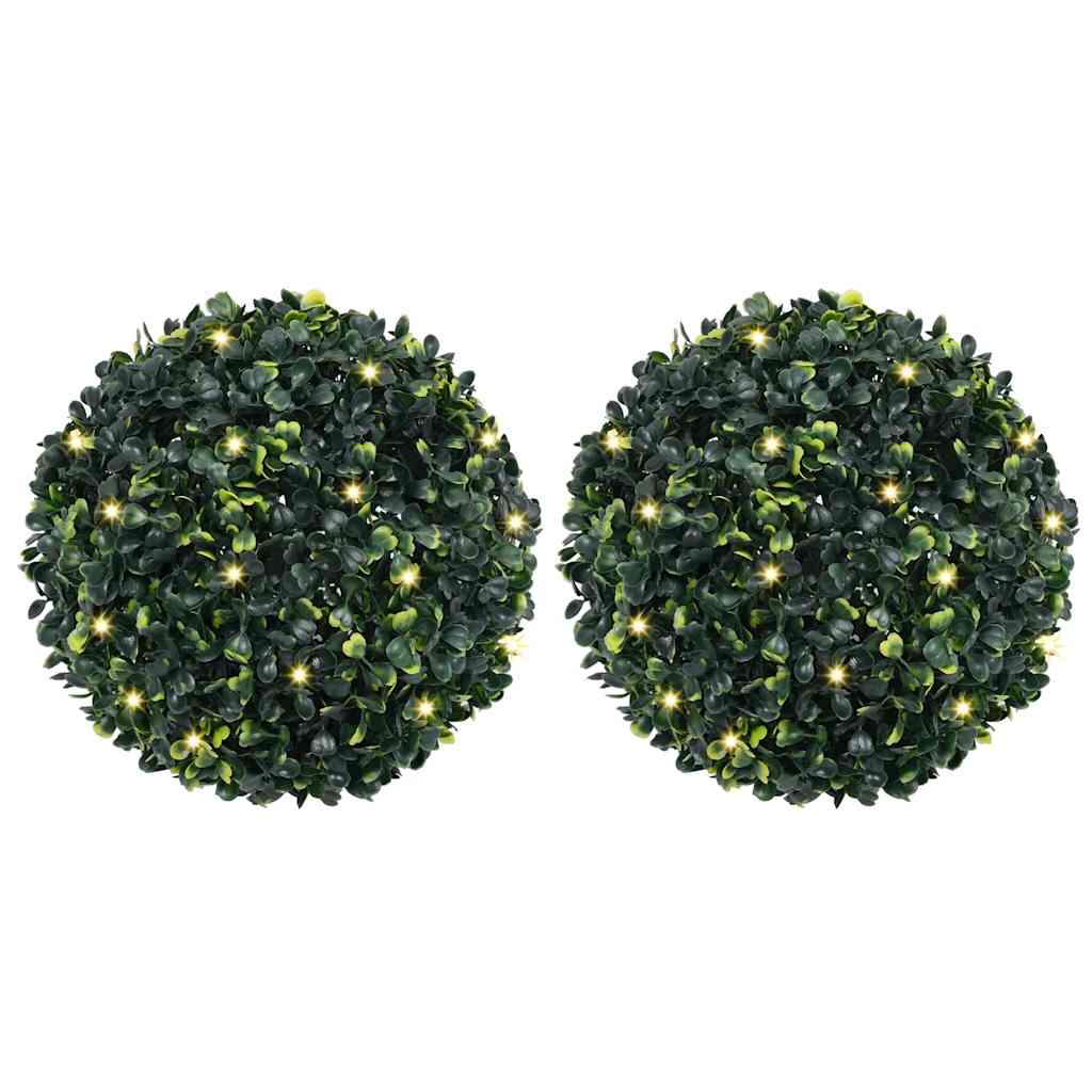 Kunstbuxusballen met LED-verlichting 2 st 45 cm groen