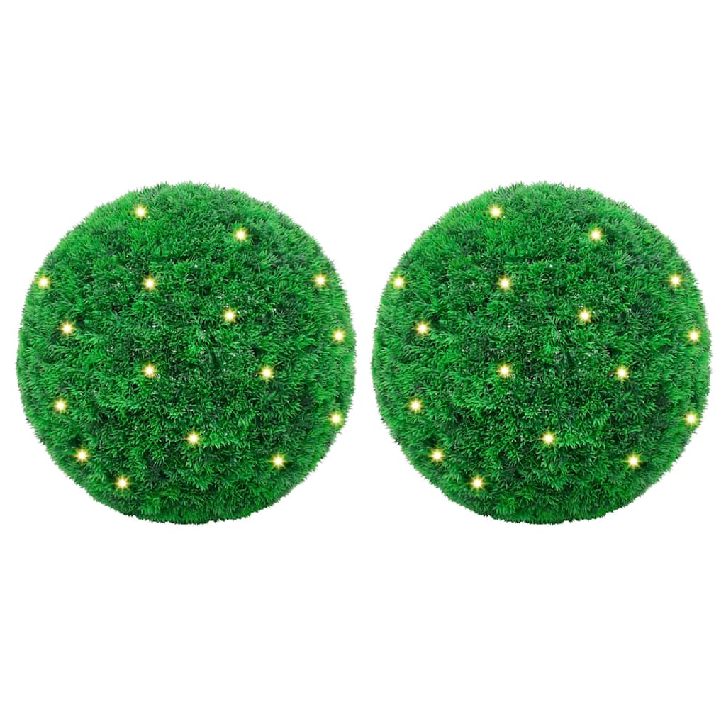 Kunstbuxusballen met LED-verlichting 2 st 27 cm groen