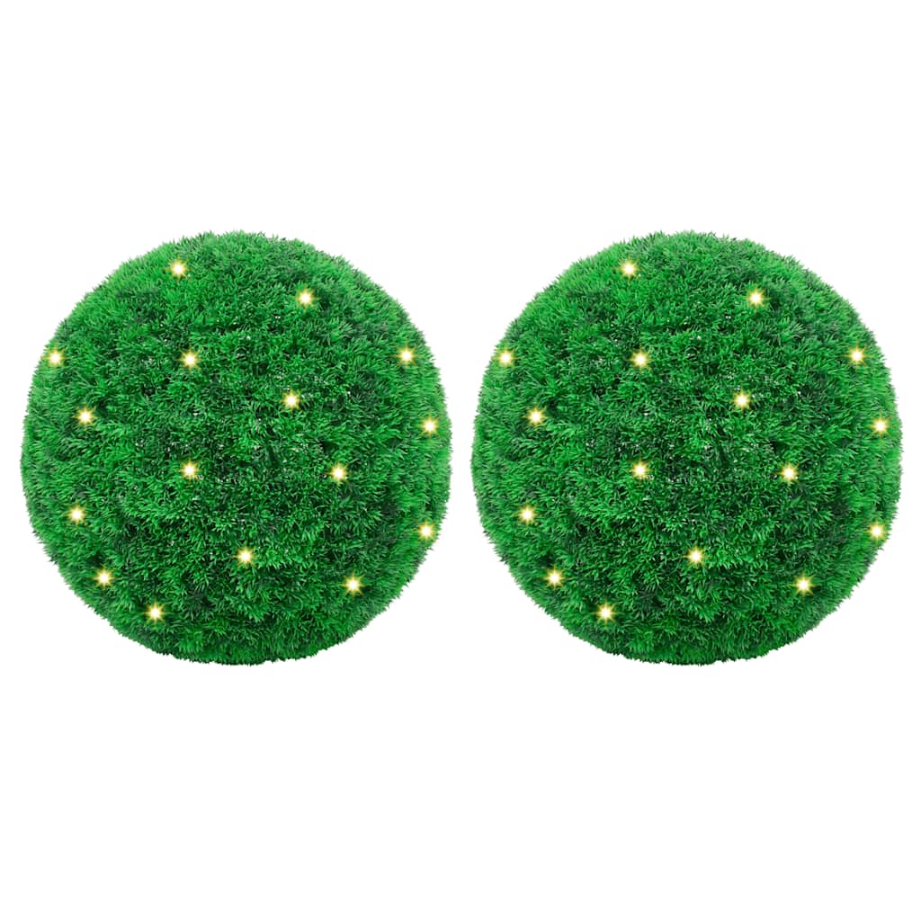 Kunstbuxusballen met LED-verlichting 2 st 35 cm groen