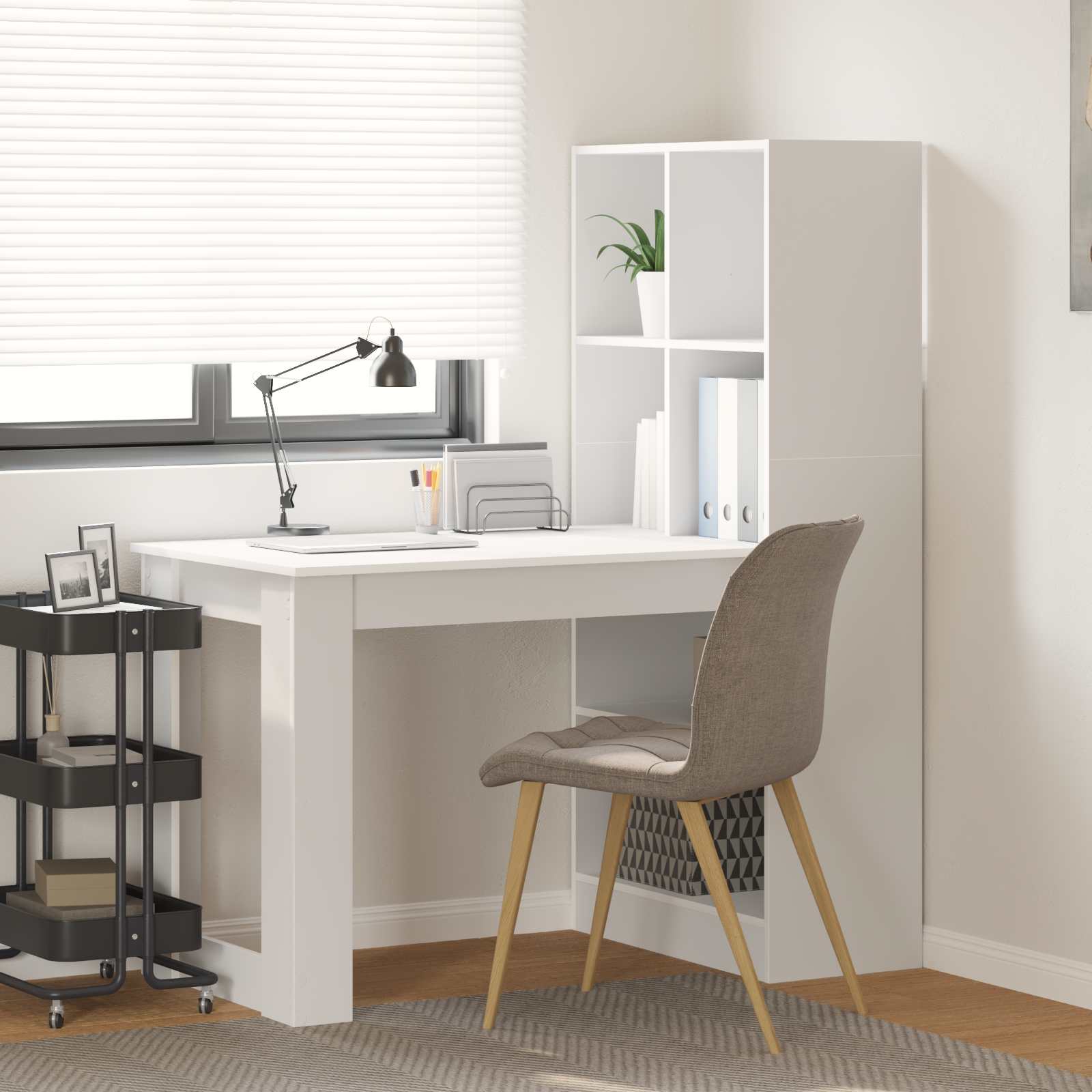 Bureau met plank met opslag Wit 122 x 67 x 145 cm Bewerkt hout