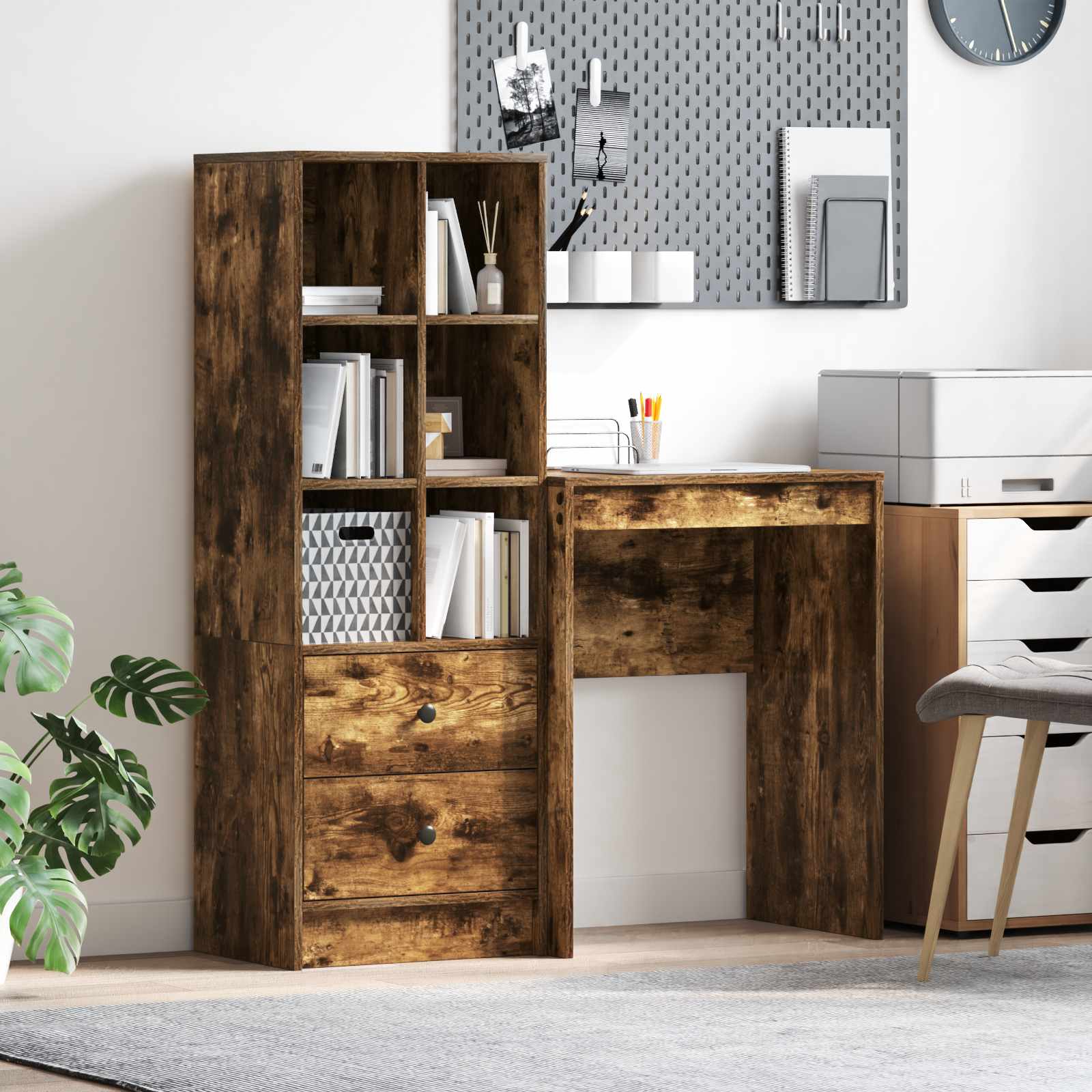 Bureau met lade met plank met opslag 2 pcs Gerookt eiken