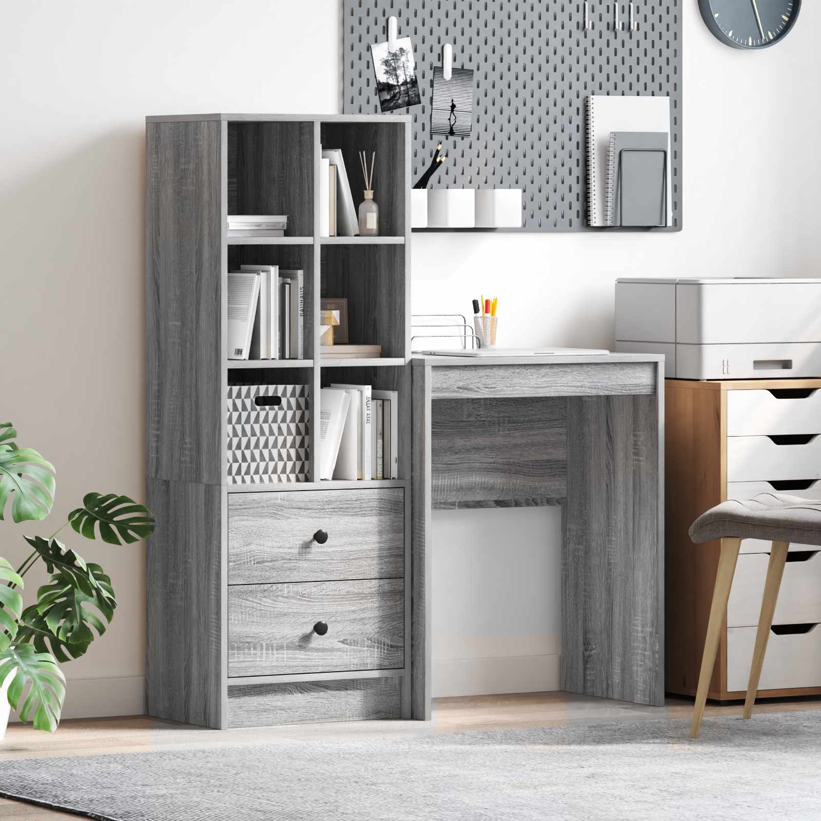 Bureau met lade met plank met opslag 2 pcs Grijs Sonoma