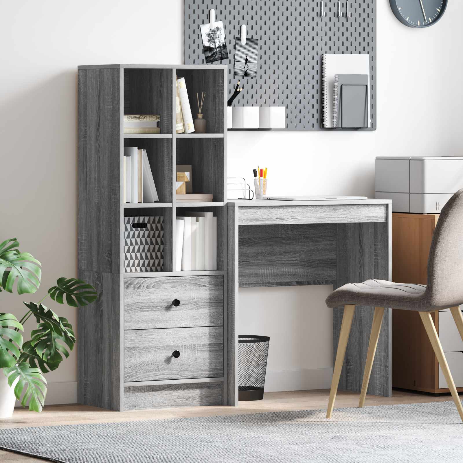 Bureau met lade met plank met opslag 2 pcs Grijs Sonoma