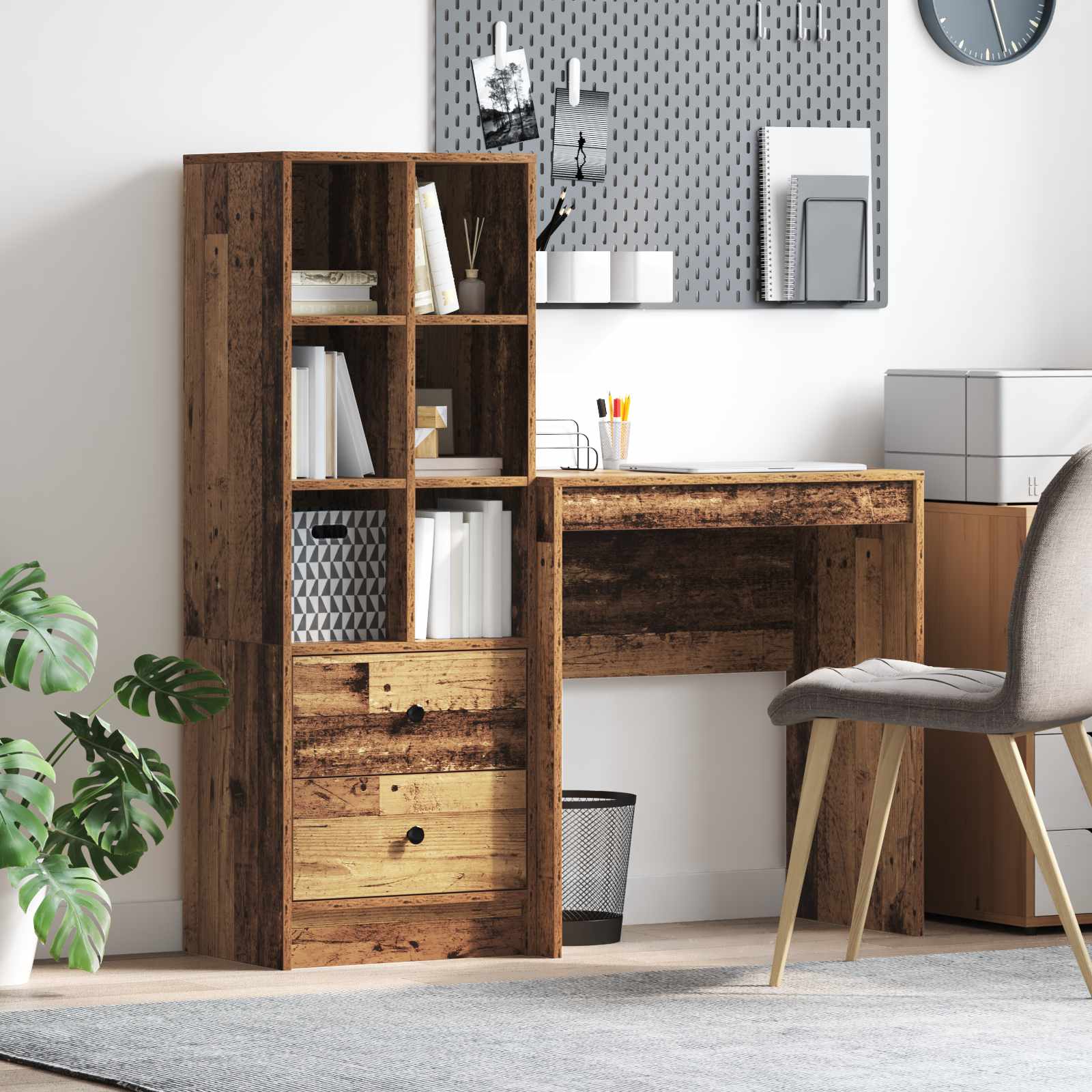 Bureau met lade met plank met opslag 2 pcs Oudhout
