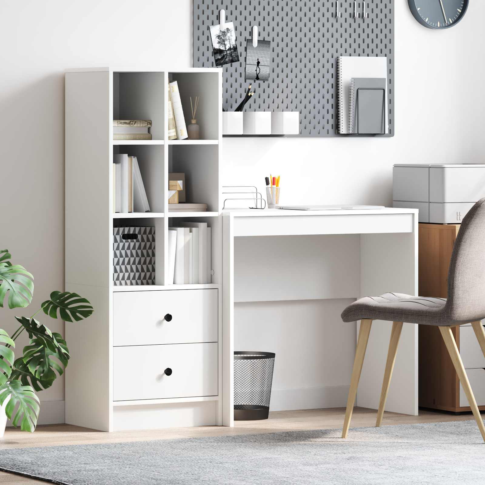 Bureau met lade met plank met opslag 2 pcs Wit