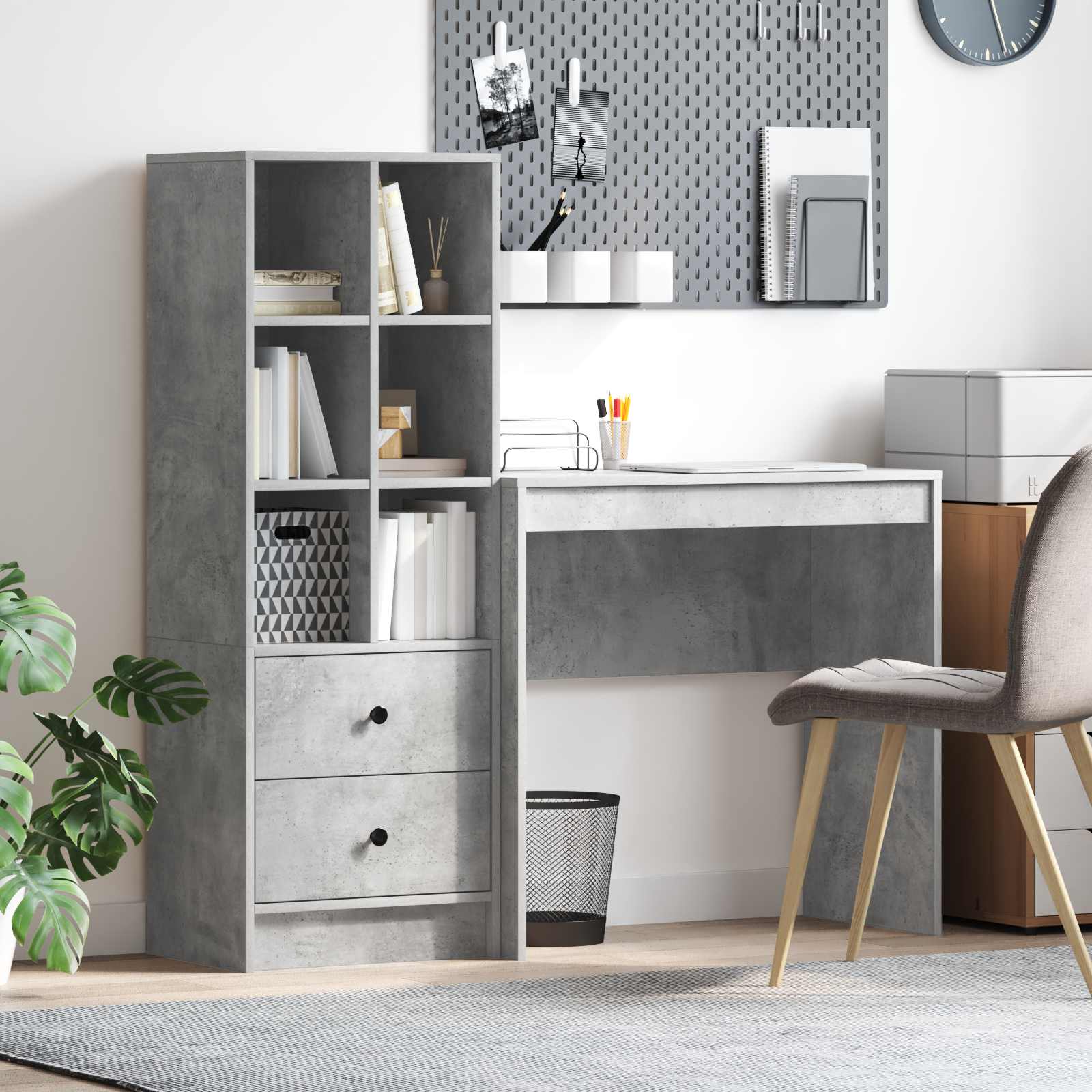 Bureau met lade met plank met opslag 2 pcs Beton Grijs