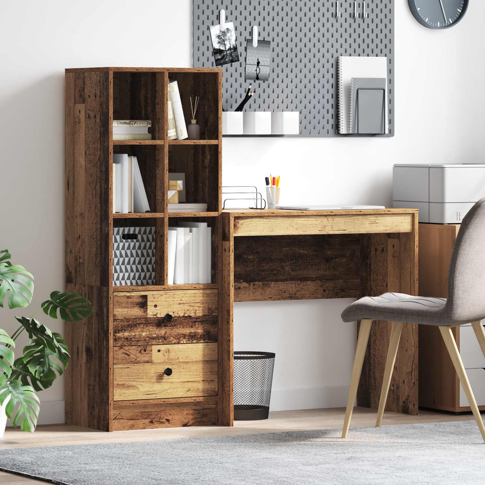 Bureau met lade met plank met opslag 2 pcs Oudhout